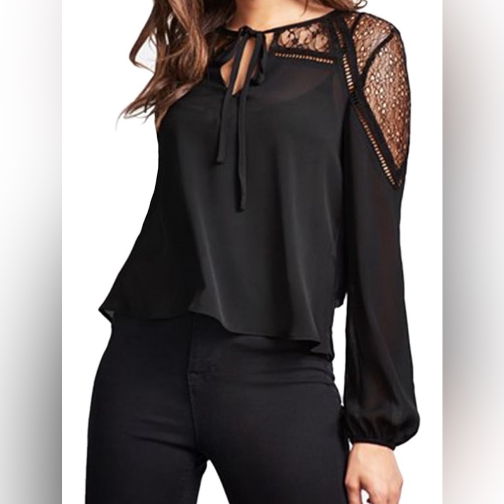 Black blouse with lace inset XL - NWOT
